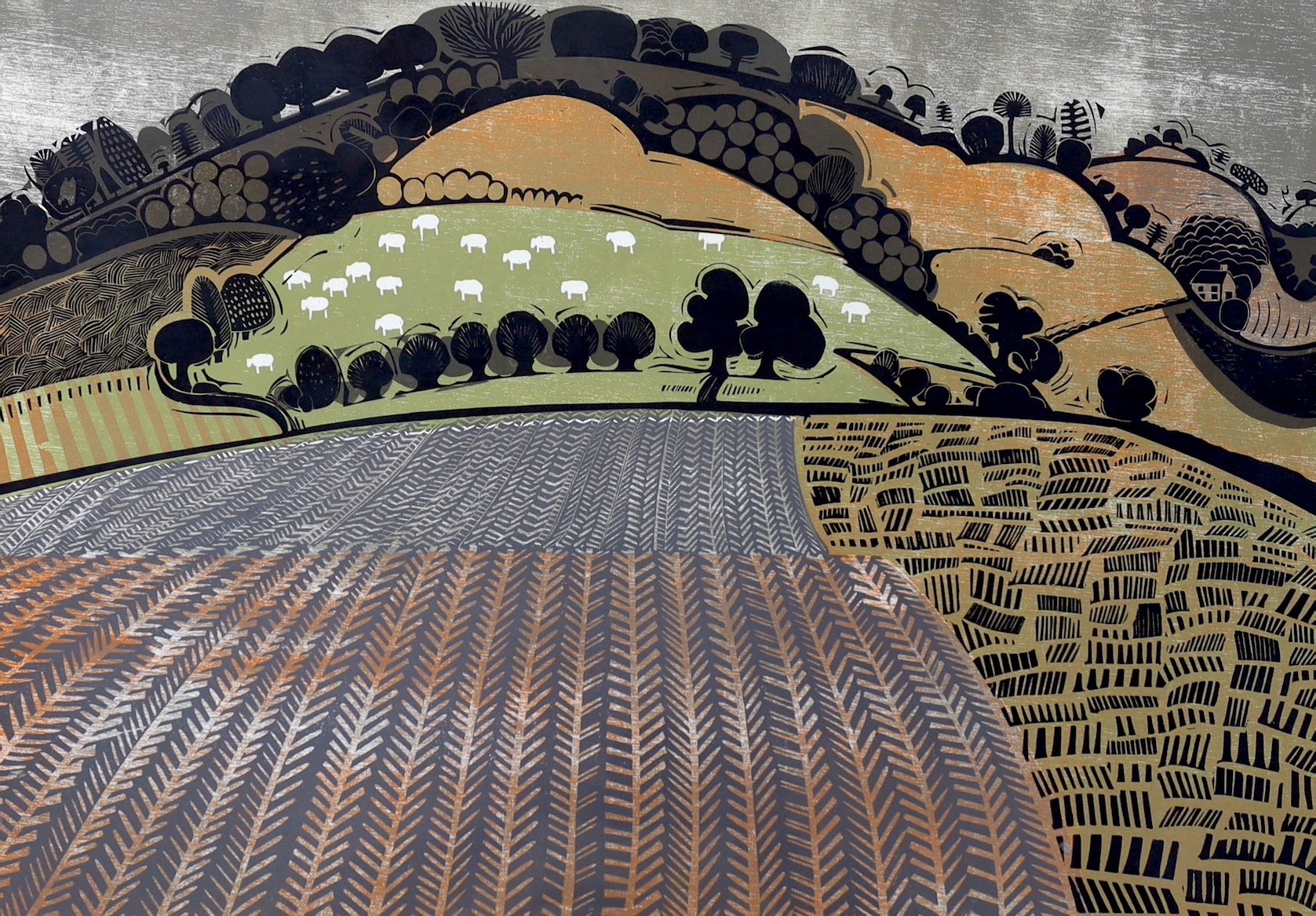 Graham Clarke (b.1941), woodcut, 'Hill at Woodlands', signed in pencil and inscribed 'proof', overall 58 x 78cm